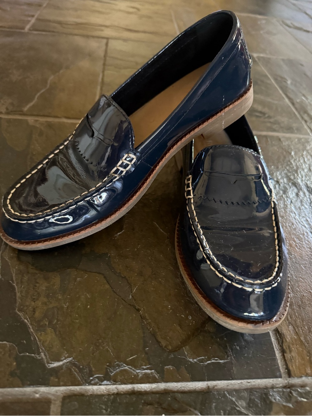 Sperry Nautical Coastal Grandma Navy Patent Leather Loafers Size 8